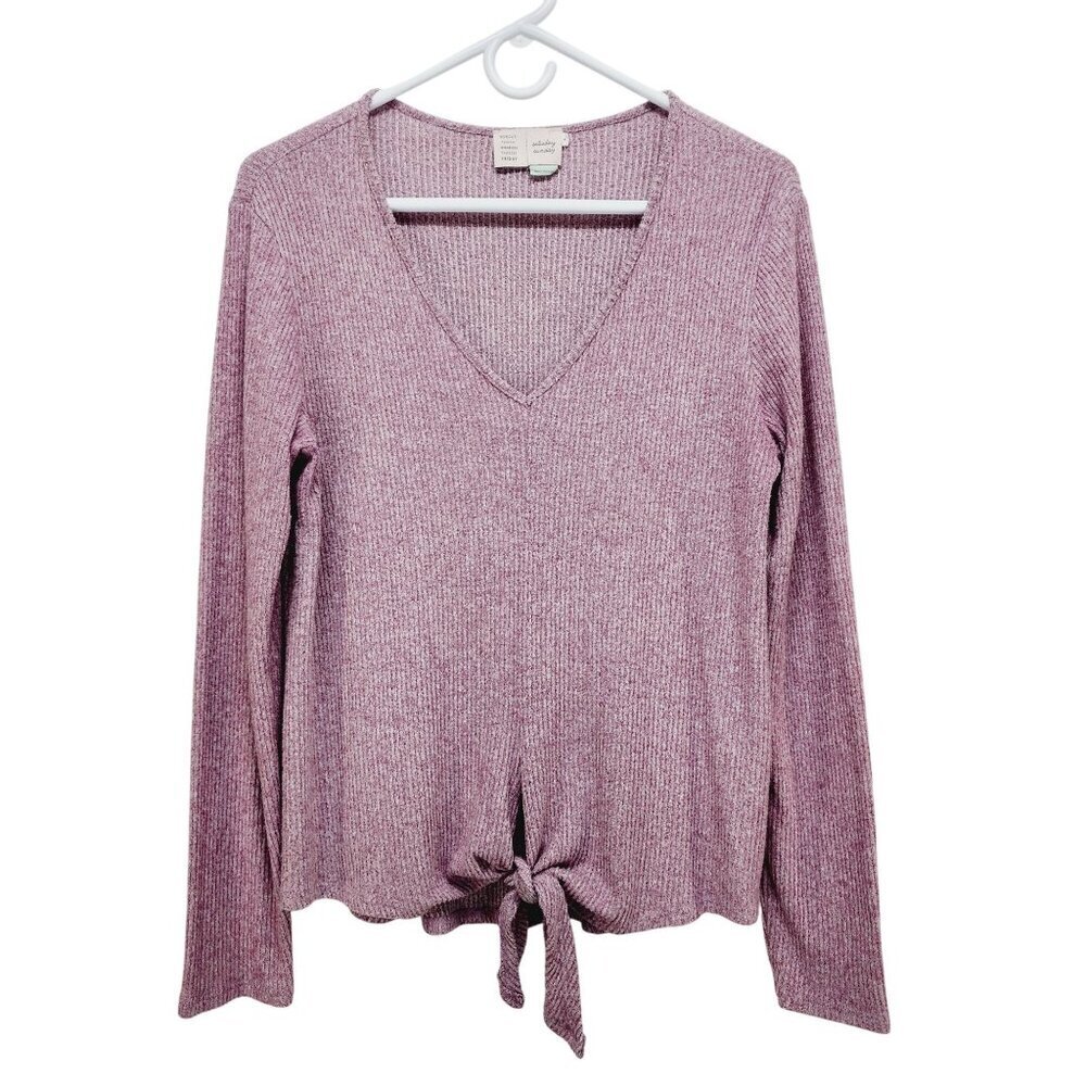 Saturday / Sunday Anthropologie Womens V-Neck Tie-Front Knit Sweater Medium pink